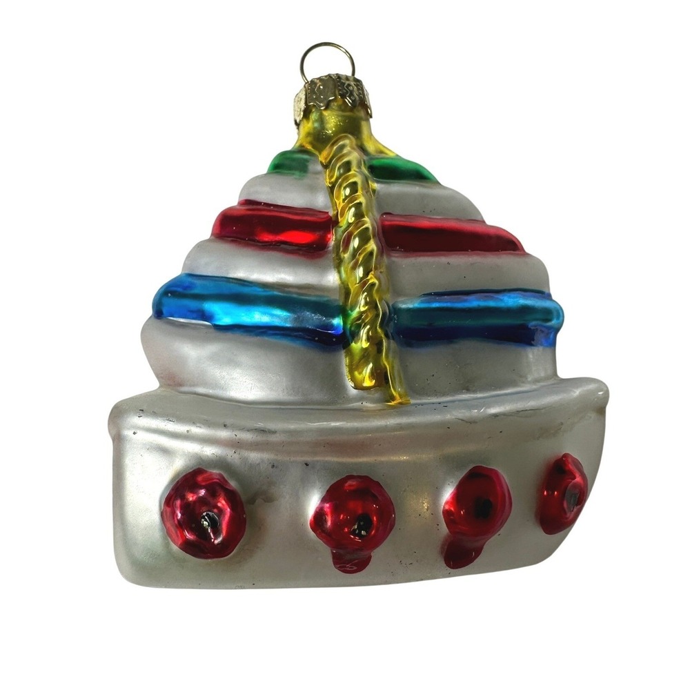4 Glass Ornaments Motorcycle Car Sailboat Airplane Christmas Holiday Decor Set‎ - Picture 5 of 8